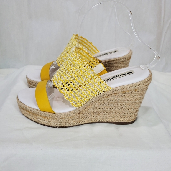 Karl Lagerfeld Yellow Celie Cut Out Sandals  Espadrille Wedge Comfortable Sz 8 - Picture 5 of 15